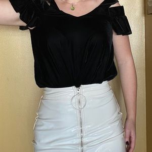 Topshop Black Velvet Cold Shoulder Top with Cutout Straps- Size 4